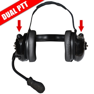 TITAN Dual-Muff Noise Reducing Headset With Two Connection Ports, With PTT. Available in Black, Red or Carbon Fiber.